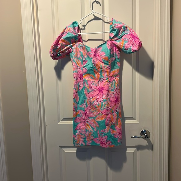 Lilly Pulitzer Lunetta Dress in Surf Blue Bonita Blooms - Picture 1 of 8